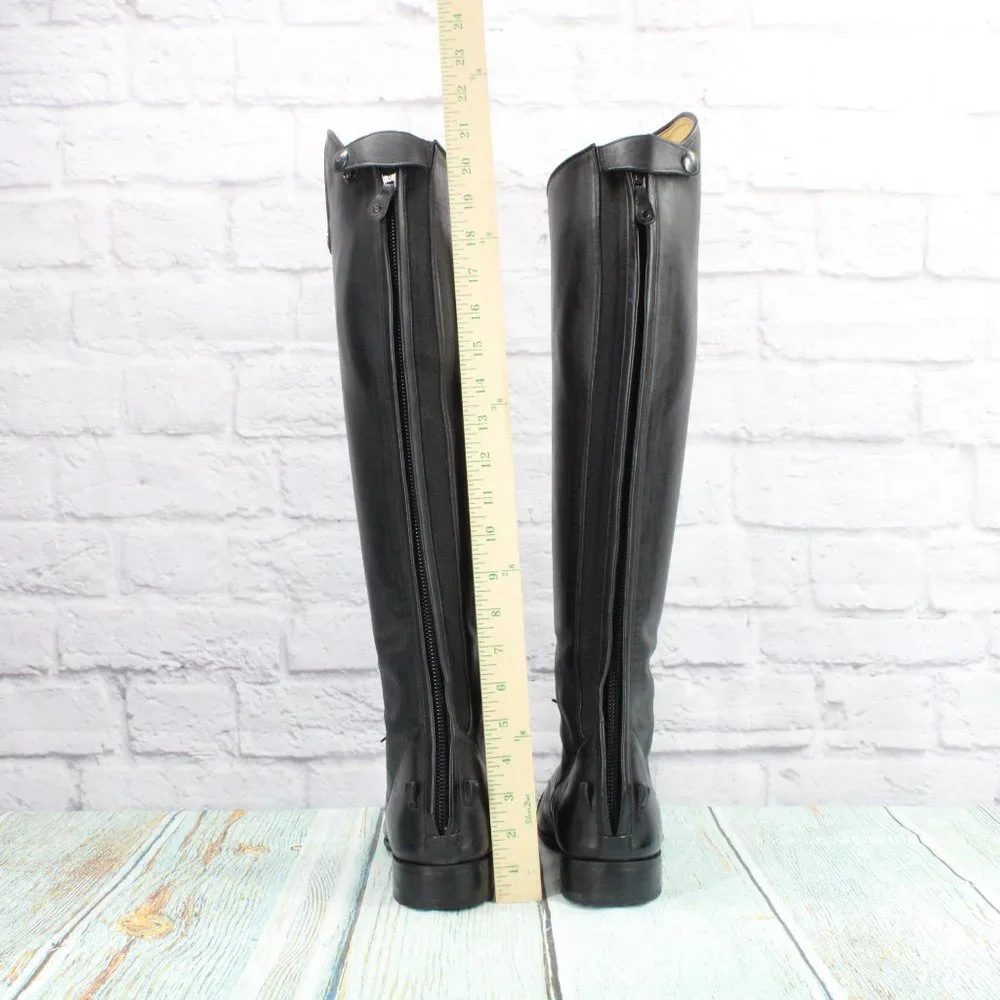 *Unbranded Black Leather Pull On Cap Toe Back Zipper Tall Boots Size 10.5 - Picture 6 of 9